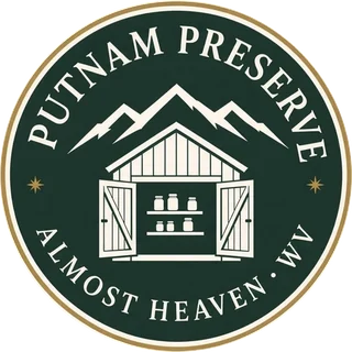 Putnam Preserve logo: a green seal with a little preserve shed and mountains, Almost Heaven WV